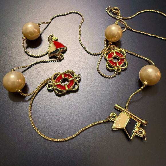 Piper Madison Nautical Faux Pearl & Enamel Symbol Necklace - Picture 1 of 8